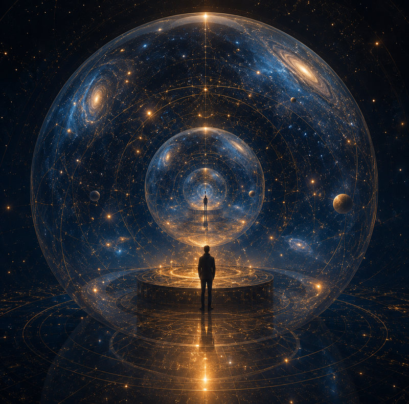 A conceptual image of awareness asking the first question from within reality