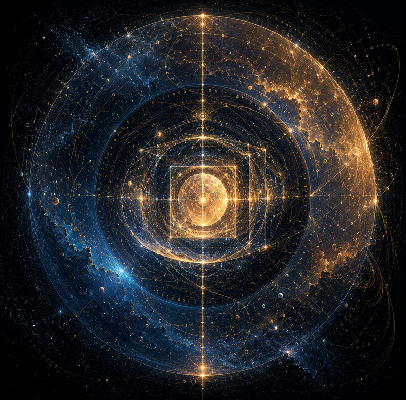 A conceptual image of a system inside the totality trying to describe the whole