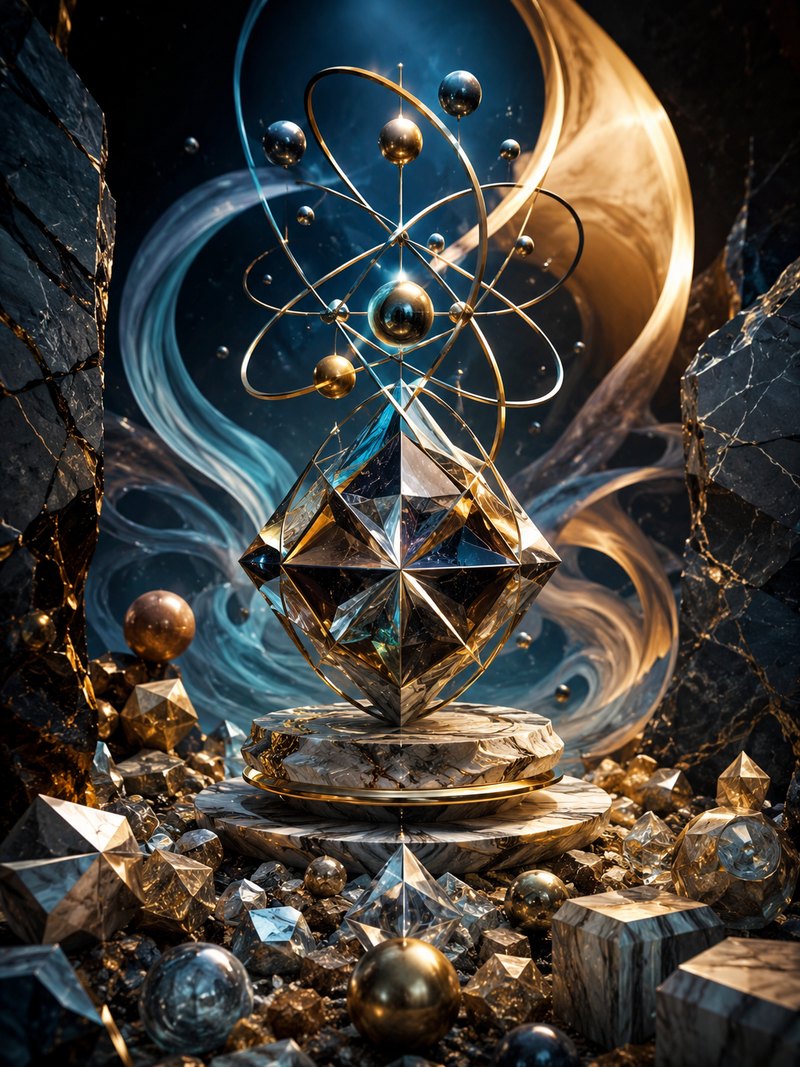 A conceptual image of abstract mathematical structure rendered as a physical geometric object